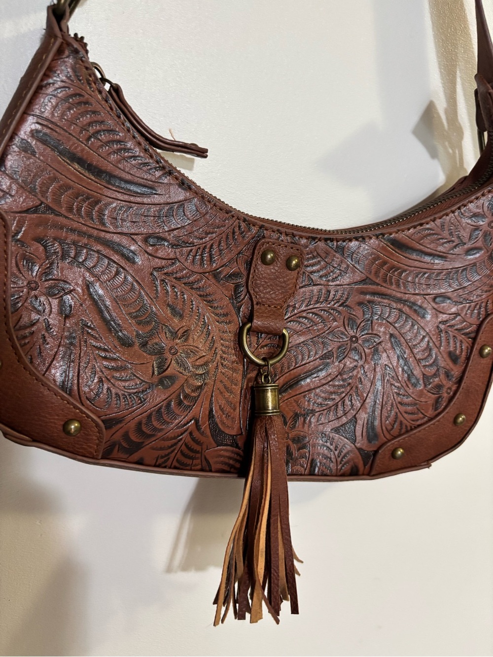 Rein & Bridle Tooled Leather Tassel Shoulder Bag
